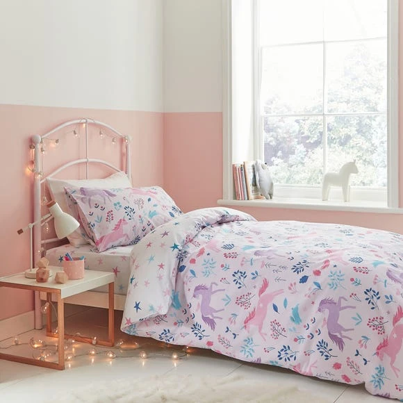 Bianca Cotton Bianca Woodland Unicorn And Stars 100% Cotton Duvet Cover and Pillowcase Set Duvet Cover Sets, Soft Pink, Reversible 1 Bianca Cotton Bianca Woodland Unicorn And Stars 100% Cotton Duvet Cover and Pillowcase Set Duvet Cover Sets, Soft Pink, Reversible