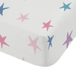 Bianca Cotton Bianca Woodland Unicorn And Stars 100% Cotton Fitted Sheet Fitted Sheets, Soft Pink