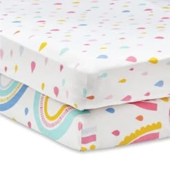 Elements Rainbow Geometric Pack of 2 100% Cotton Fitted Sheets 14cm, MultiColoured