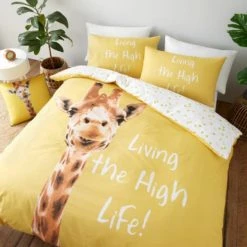 Catherine Lansfield Yellow Giraffe Duvet Cover and Pillowcase Set Patterned, Reversible, Duvet Cover Sets
