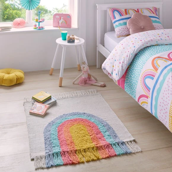 Dunelm Rainbow Tassel Square Rug Rugs, Kids, Cotton 1 Dunelm Rainbow Tassel Square Rug Rugs, Kids, Cotton