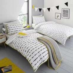 Dunelm Monochrome 100% Cotton Reversible Duvet Cover and Pillowcase Set Twin Pack Geometric, Black and white, Duvet Cover Sets