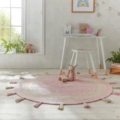 Dunelm Cotton Tassel Circle Rug Textured, Rugs, Plain