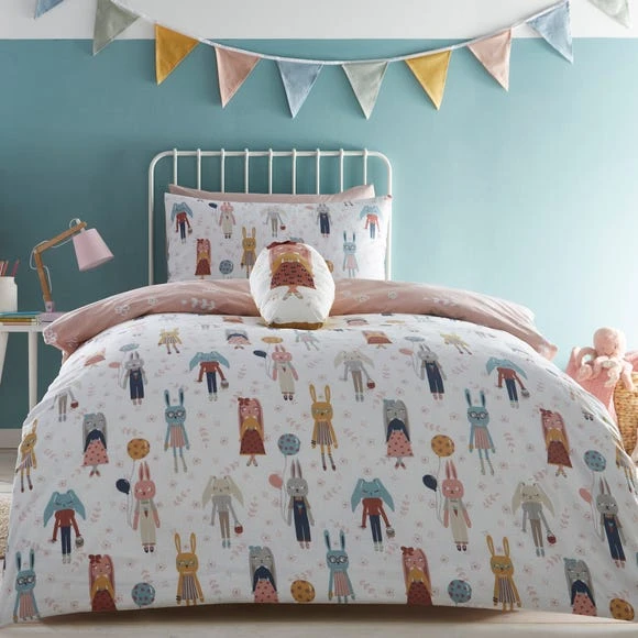 Dunelm Fashion Bunnies Pink 100% Cotton Reversible Duvet Cover and Pillowcase Set Printed, Animals, Duvet Cover Sets 1 Dunelm Fashion Bunnies Pink 100% Cotton Reversible Duvet Cover and Pillowcase Set Printed, Animals, Duvet Cover Sets