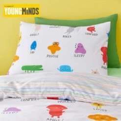Dunelm Young Minds Choose Your Happy 100% Cotton Reversible Duvet Cover and Pillowcase Set MultiColoured, Duvet Cover Sets, Patterned -All Kids And Nursery Sales 2024 30732466 alt04
