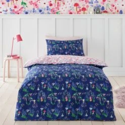 Dunelm Fairies Blue and Pink 100% Cotton Reversible Duvet Cover and Pillowcase Set Duvet Cover Sets, MultiColoured