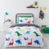 Dunelm Origami Dino 100% Cotton Reversible Duvet Cover and Pillowcase Set Patterned, Dinosaur, Duvet Cover Sets