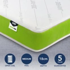 Jay-Be JayBe Simply Kids Medium Anti Allergy Foam Free Open Coil Mattress Arrives in a Box, White, Polyester