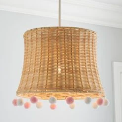 Dunelm Fiesta Rattan Pom Pom Easy Fit Pendant Shade Boho, Light Shades, Fabric -All Kids And Nursery Sales 2024 30732595