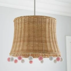 Dunelm Fiesta Rattan Pom Pom Easy Fit Pendant Shade Boho, Light Shades, Fabric -All Kids And Nursery Sales 2024 30732595 alt01