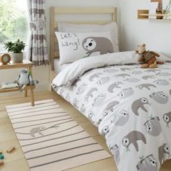 Dunelm Sleepy Sloth Rug Cotton, Kids, Light Grey