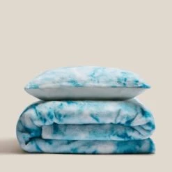 Dunelm Blue Tie Dye Ombre Faux Fur Duvet Cover and Pillowcase Set Reversible, Polyester, Patterned -All Kids And Nursery Sales 2024 30735024 alt03