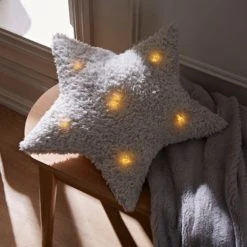 Dunelm Grey Light Up Star Cushion Polyester, Stars, Kids Cushion