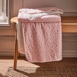 Dunelm Pink Heart Foil Printed Sherpa Blanket Hearts, Polyester, Blankets & Throws