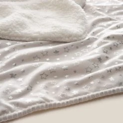 Dunelm Grey Star Foil Printed Sherpa Blanket Blankets & Throws, Stars, Polyester -All Kids And Nursery Sales 2024 30735606 alt02