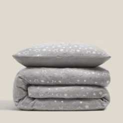 Dunelm Grey Foil Stars Fleece Duvet Cover and Pillowcase Set Polyester, Super Soft Teddy, Duvet Cover Sets -All Kids And Nursery Sales 2024 30735607 alt02