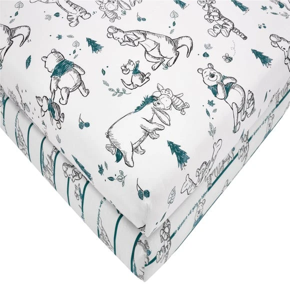 Disney Winnie the Pooh 100% Cotton Fitted Sheet Twin Pack Kids, Animals, Printed 1 Disney Winnie the Pooh 100% Cotton Fitted Sheet Twin Pack Kids, Animals, Printed