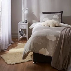 Dunelm Cloud 100% Brushed Cotton Reversible Duvet Cover and Pillowcase Set Printed, Duvet Cover Sets, Light Grey