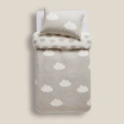 Dunelm Cloud 100% Brushed Cotton Reversible Duvet Cover and Pillowcase Set Printed, Duvet Cover Sets, Light Grey -All Kids And Nursery Sales 2024 30737931 alt04