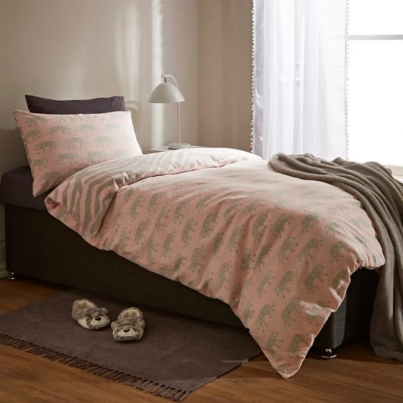 Dunelm Tao the Tiger 100% Brushed Cotton Reversible Duvet Cover and Pillowcase Set Animals, Duvet Cover Sets, Light Pink 2 Dunelm Tao the Tiger 100% Brushed Cotton Reversible Duvet Cover and Pillowcase Set Animals, Duvet Cover Sets, Light Pink - Image 2
