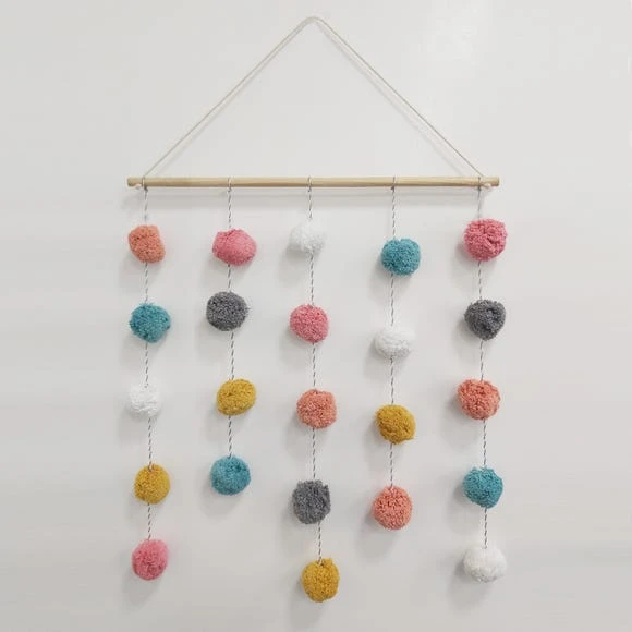 Dunelm Pom Pom Wall Hanging Rope, Wood, Polycotton 1 Dunelm Pom Pom Wall Hanging Rope, Wood, Polycotton