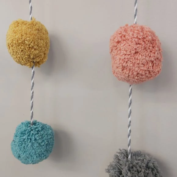 Dunelm Pom Pom Wall Hanging Rope, Wood, Polycotton 2 Dunelm Pom Pom Wall Hanging Rope, Wood, Polycotton - Image 2