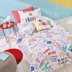 Born To Be Brave 100% Organic Cotton Duvet Cover and Pillowcase Set Printed, Patterned, Reversible