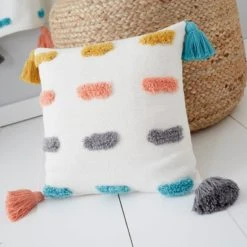 Dunelm Tufted Dashes Cushion Kids Cushion, Cotton, Geometric