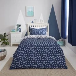 Dunelm Navy Rainbow Duvet Cover and Pillowcase Set Polycotton, Duvet Cover Sets, Reversible