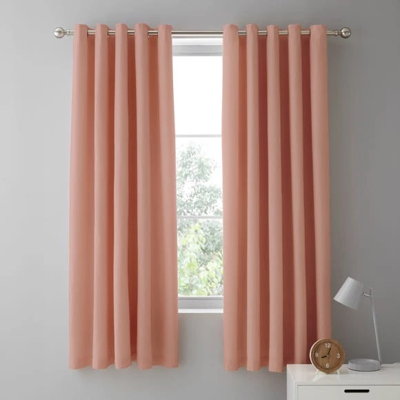 Dunelm Mini Waffle Terracotta Blackout Eyelet Curtains Cotton, Plain 2 Dunelm Mini Waffle Terracotta Blackout Eyelet Curtains Cotton, Plain - Image 2
