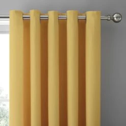 Dunelm Mini Waffle Mustard Blackout Eyelet Curtains Plain, Cotton, Mustard (Yellow)