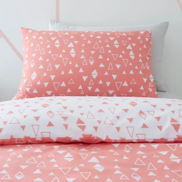 Dunelm Triangle Duvet Cover and Pillowcase Set Polycotton, Coral, Reversible 3 Dunelm Triangle Duvet Cover and Pillowcase Set Polycotton, Coral, Reversible - Image 3