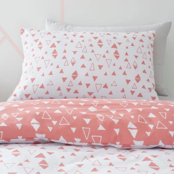 Dunelm Triangle Duvet Cover and Pillowcase Set Polycotton, Coral, Reversible 4 Dunelm Triangle Duvet Cover and Pillowcase Set Polycotton, Coral, Reversible - Image 4