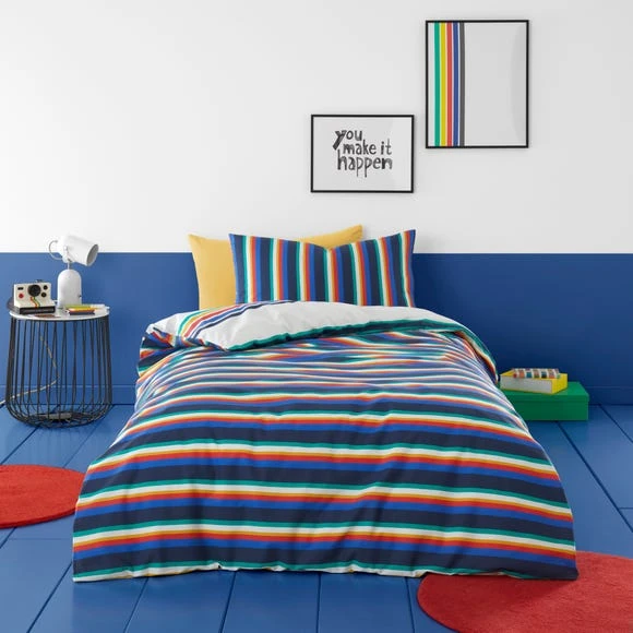 Dunelm Retro Stripe 100% Cotton Duvet Cover and Pillowcase Set Striped, Reversible, MultiColoured 2 Dunelm Retro Stripe 100% Cotton Duvet Cover and Pillowcase Set Striped, Reversible, MultiColoured - Image 2