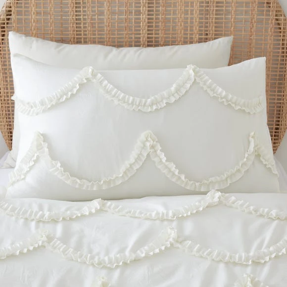 Dunelm Scallop Ruffle Duvet Cover and Pillowcase Set Kids, Duvet Cover Sets, Ivory 3 Dunelm Scallop Ruffle Duvet Cover and Pillowcase Set Kids, Duvet Cover Sets, Ivory - Image 3