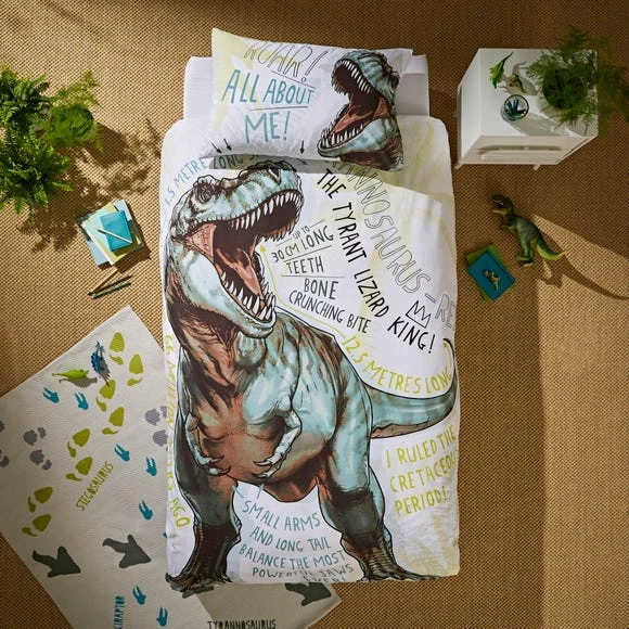 Natural History Museum All About T-Rex 100% Cotton Duvet Cover and Pillowcase Set Kids, Reversible, Green 1 Natural History Museum All About T-Rex 100% Cotton Duvet Cover and Pillowcase Set Kids, Reversible, Green