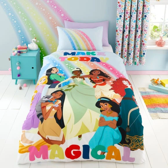 Disney Princess Magical 100% Cotton Duvet Cover and Pillowcase Set Reversible, Character, MultiColoured 1 Disney Princess Magical 100% Cotton Duvet Cover and Pillowcase Set Reversible, Character, MultiColoured