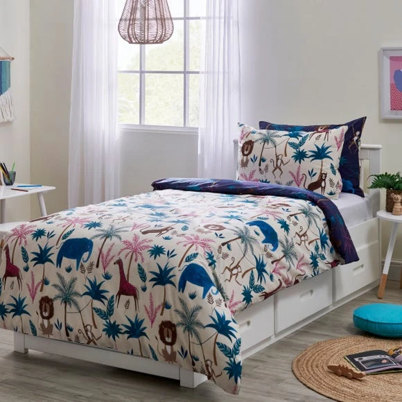 Dunelm Jungle Friends Reversible Duvet Cover and Pillowcase Set Kids, Duvet Cover Sets, Polycotton 2 Dunelm Jungle Friends Reversible Duvet Cover and Pillowcase Set Kids, Duvet Cover Sets, Polycotton - Image 2