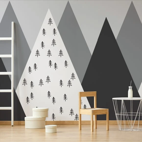 Dunelm Geo Mountain Mono Mural Kids, Murals, Made in the UK 2 Dunelm Geo Mountain Mono Mural Kids, Murals, Made in the UK - Image 2