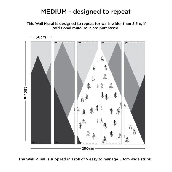 Dunelm Geo Mountain Mono Mural Kids, Murals, Made in the UK 3 Dunelm Geo Mountain Mono Mural Kids, Murals, Made in the UK - Image 3